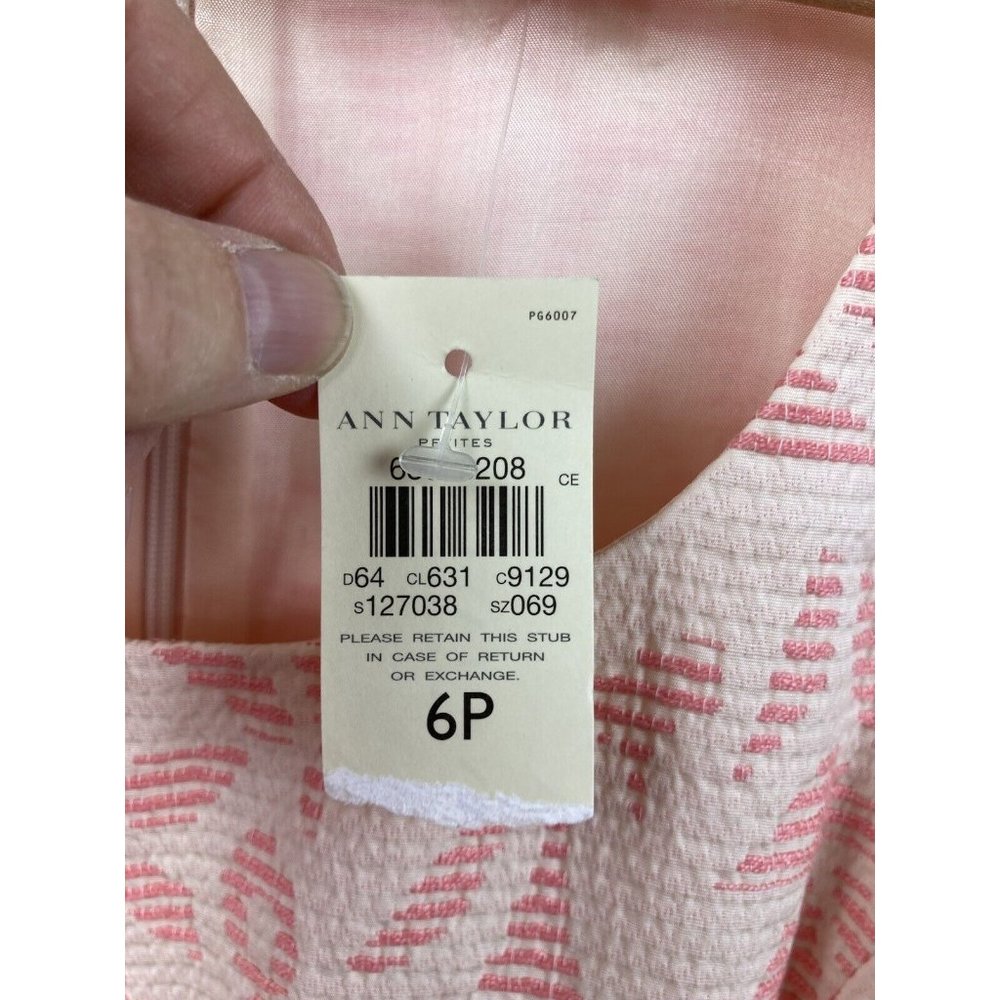 *New Ann Taylor Petites Sheath Dress Womens 6P Pink Sleeveless Print Bow Career - Picture 6 of 8